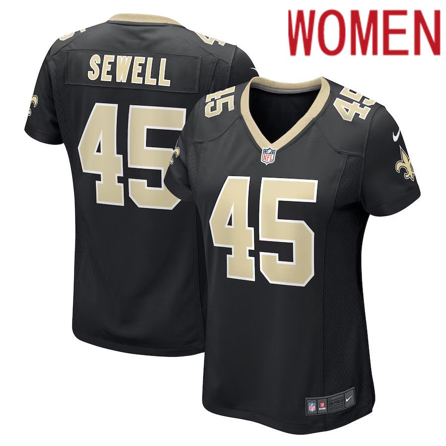 Women New Orleans Saints #45 Nephi Sewell Nike Black Game Player NFL Jersey->women nfl jersey->Women Jersey